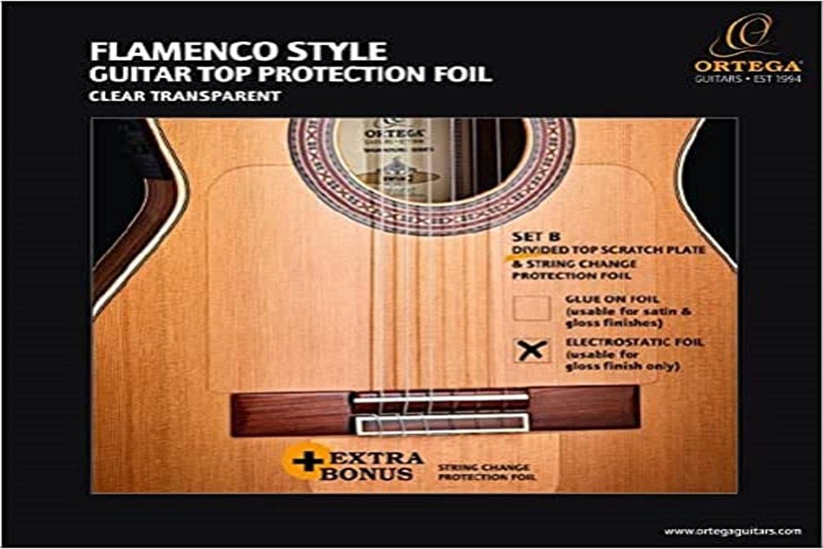 Ortega Guitars Electrostatic Top Foil – Divided Protection Foil for Acoustic Guitar with Gloss Finish, Reusable – Foil, Transparent (OERP-FLAM2)