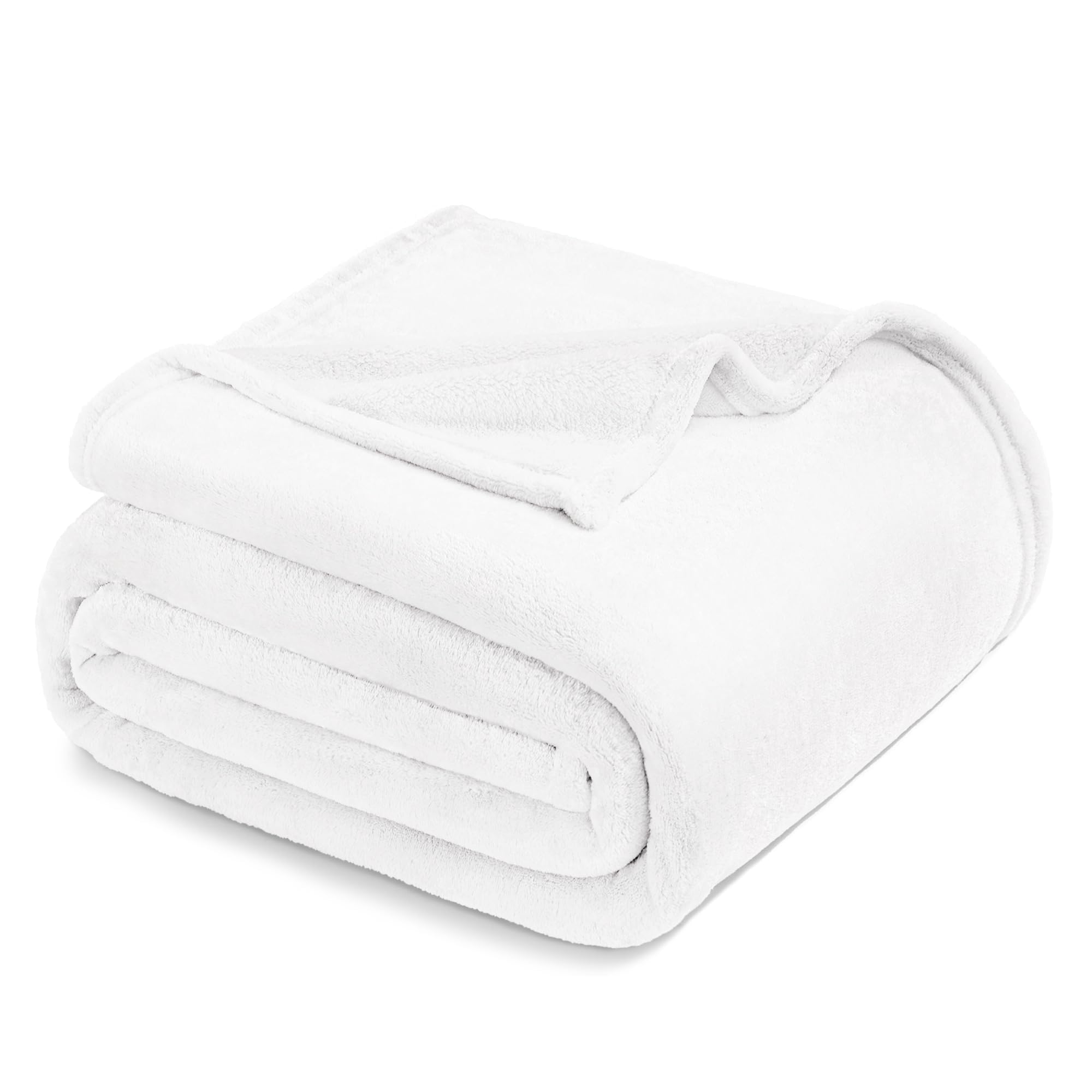 Exclusivo Mezcla Fleece Blankets Queen Size for Bed, Super Soft and Warm, All Season, Cozy, Plush, Lightweight, 90x90 Inches, Pure White