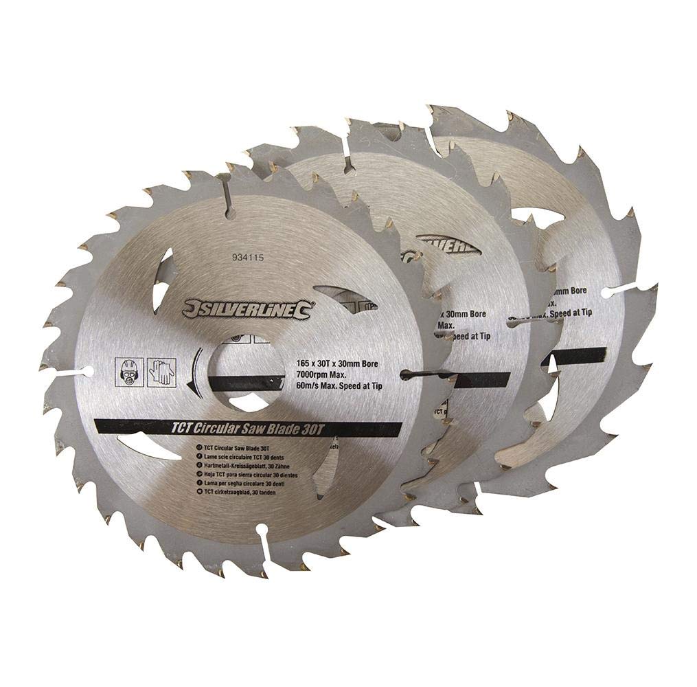 Silverline 934115 3 Pack 165 x 30 mm TCT Circular Saw Blades: 16T, 24T and 30T