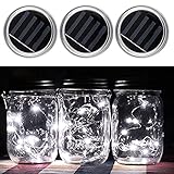 Mason Jar Lights, 3 Pack Solar Mason Jar Lid Insert, LED String Solar Light Jar 