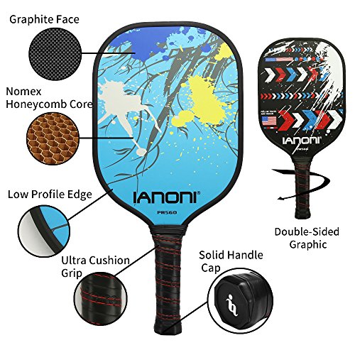 ianoni Graphite Composite Pickleball Paddle - Pickleball Paddle with Graphite Face & Polymer Honeycomb Core,Balanced Weight,Low Profile Edge,Meets USAPA Specifications (Wild Night-Blue)