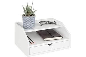 Ballucci Desk Organizer with Drawer, 2 Tier Paper Sorter, File Holder, Office Supplies Organizer - White
