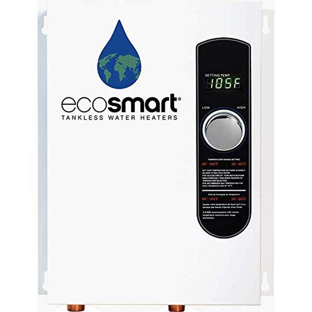 EcoSmart ECO 18 Electric Tankless Water Heater, 18 KW at 240 Volts with Patented Self Modulating Technology , 17 x 14 x 3.5, White