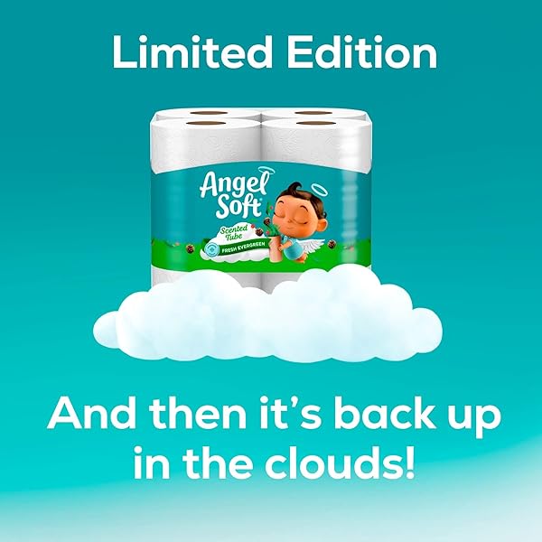 ANGEL SOFT TOILET PAPER WITH FRESH EVERGREEN SCENTED TUBE, 8 MEGA ROLLS = 32 REGULAR ROLLS, SOFT AND STRONG TOILET TISSUE