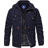 SPOSULEI Winter Jackets for Men Cotton Work Fleece Lined Army Jacket Winter Military Coat with Multi-Pockets Black M