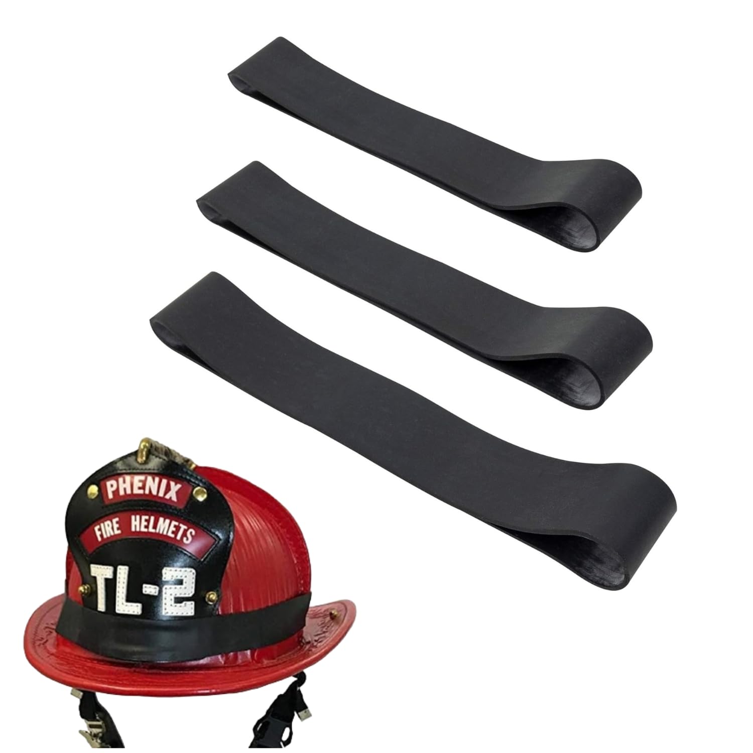 LINE2design Firefighter Helmet Bands - Heavy Duty Rubber Helmet Band Fits for Modern & Traditional Style Fire Helmets Pack of 3 - Black