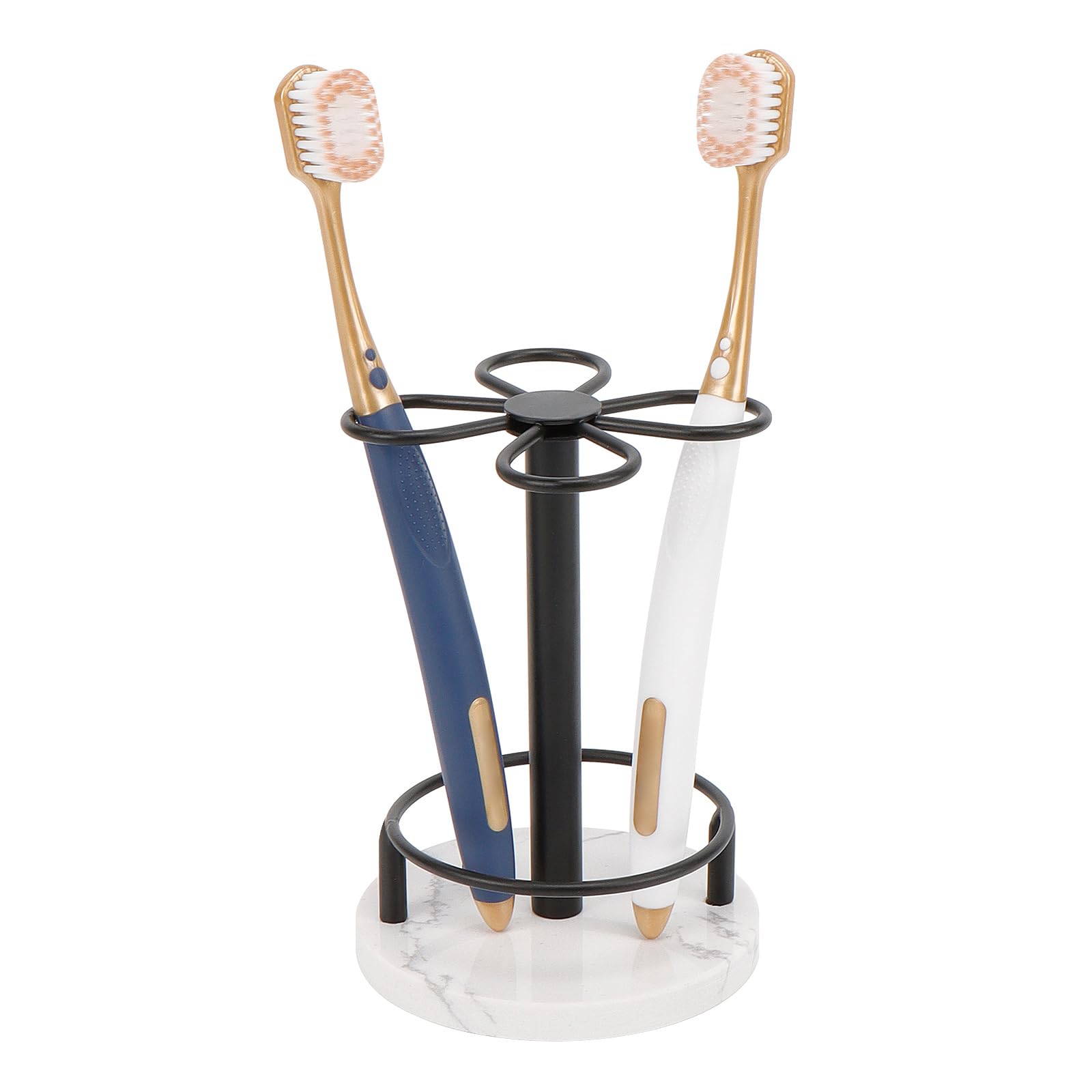Photo 1 of HarJue Toothbrush Holder Stand for Bathroom, Metal Toothbrush Organizer with Marble Base, Toothbrush Storage Collection for Family, Suitable for Home Hotel Countertop Vanity (Small, Matte Black)