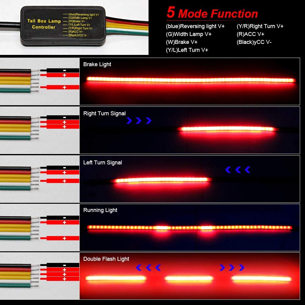 Tira De Luz Led Universal De Tercera Luz De Freno 5 Funciones 100 Cm Flexible Impermeable 3ª Barra De Luz De Freno Senal De Giro Secuencial Freno Correr Doble Flash Para Coche