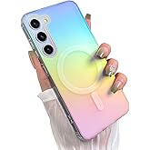 Heaofei Cute Case for Samsung Galaxy S23 Plus Case for Women Girls [Compatible with Magsafe] S23+ Glitter Sparkly Girly Aesthetic Rainbow Magnetic Protective Cover, Translucent Iridescent Blue & Pink