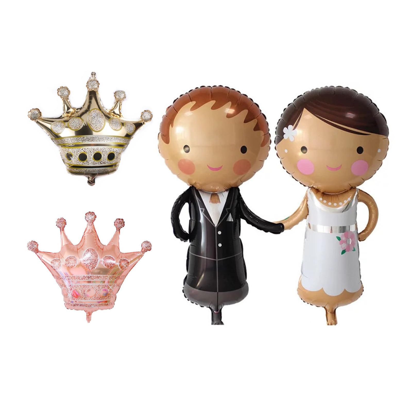 AYNKH 4 Pcs Cartoon Bride Groom Balloons with Crown, Romantic Wedding Decoration for Wedding Bridal Anniversary Decoration