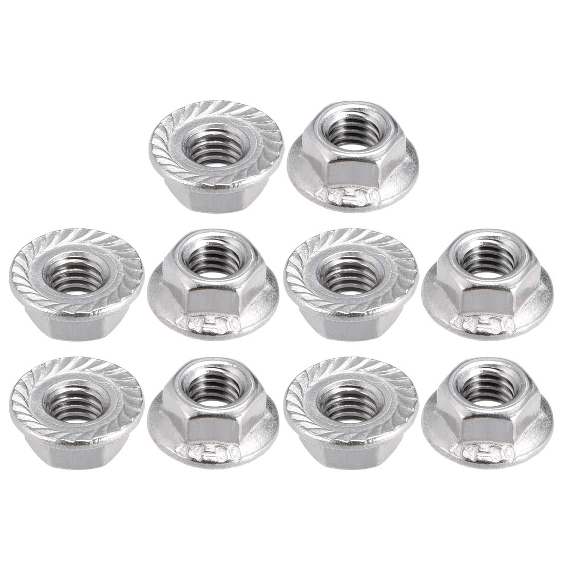 sourcing map M5 Serrated Flange Hex Lock Nuts, 316 Stainless Steel, 10 Pcs