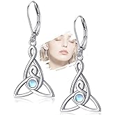 Leverback Earring for Women Girls Sterling Silver Dangle Drop Hoop Earrings Celtic Moonstone/Animal/Ankh Lever Back Hoops for Women Teens Birthday Anniversary Earrings Hypoallergenic