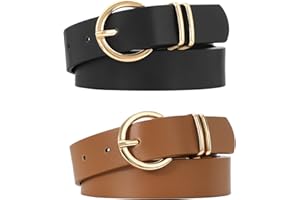 VONMELLI 2 Pack Women's Leather Belts for Jeans Dresses Fashion Gold Buckle Ladies Belt