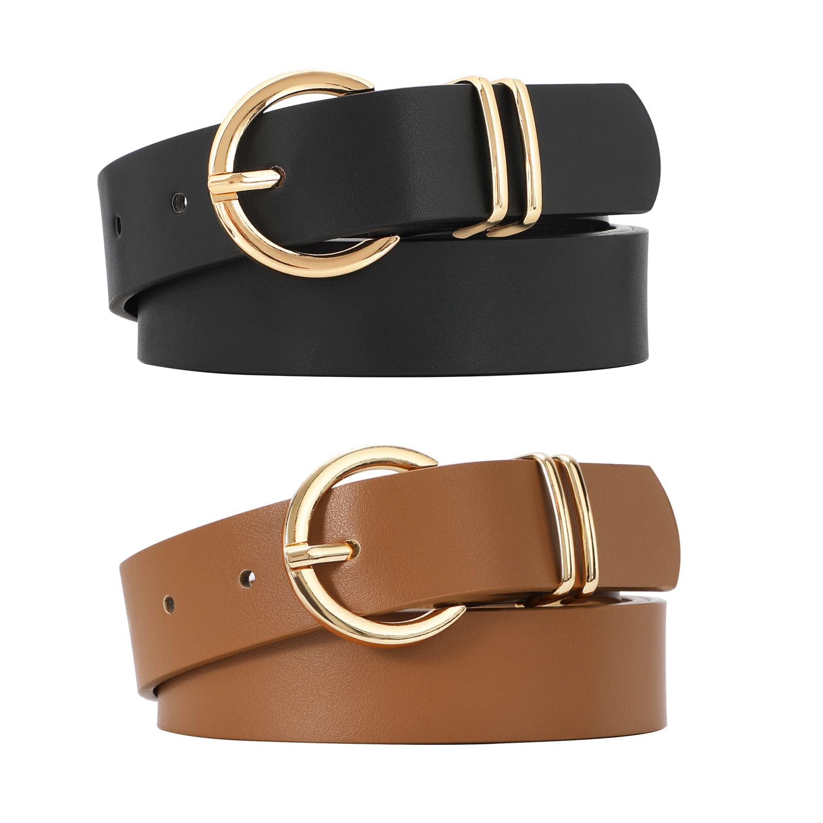 Photo 1 of VONMELLI 2 Pack Women's Leather Belts for Jeans Pants Fashion Gold Buckle Ladies Belt Black Brown XXX Large