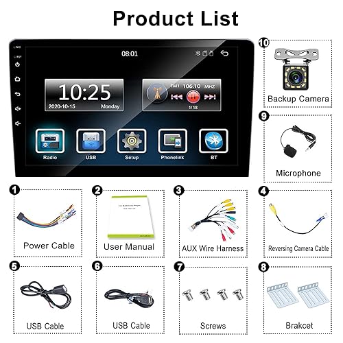 Fuluku 1 Din Android Autoradio Avec Wireless Carplay Android Auto, 6.9 Pouces Touch Screen Radio Voiture Avec Bluetooth/WiFi/FM/RDS/EQ/Mirror Link /GPS/Caméra De Recul/MIC/USB