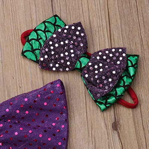 Toddler Baby Girls Mermaid Outfits Set Off Shoulder Ruffle Crop Tops Fish Long Leggings Pants with Headband 3-4T