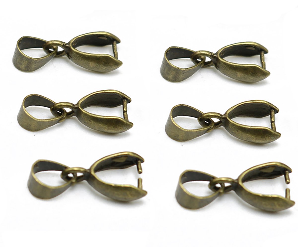 Fodattm 50 Pcs Copper Pinch Clip Clasp Bails Dangle Metal DIY Jewelry Findings Pendant Bail Bead Pendant Connector Necklace Clasps (Bronze, 7 x 20mm)