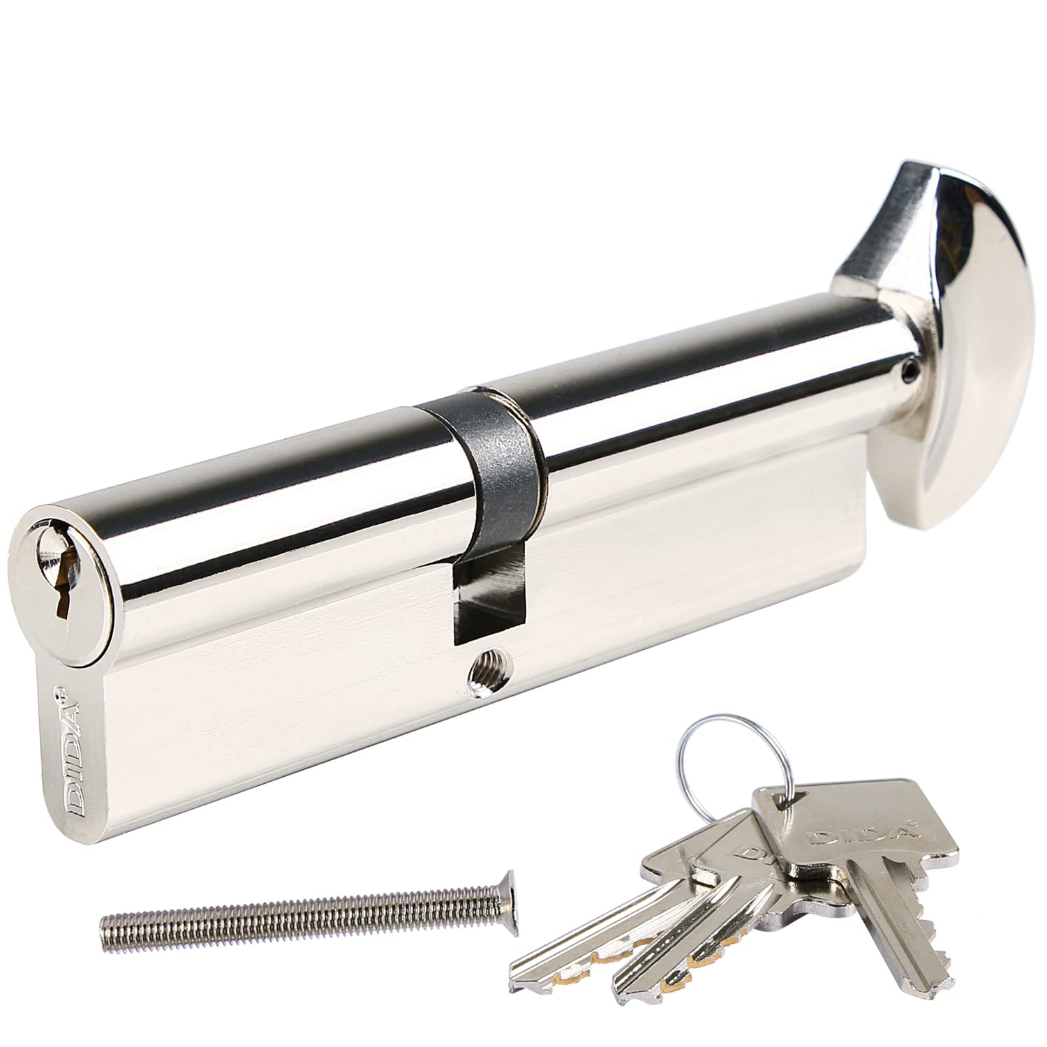 DIDA® 90mm(50T/40) Thumb Turn Euro Cylinder Lock,UPVC Barrel Lock with 3 Keys Anti-Pick,Anti-Bump,Anti-Drill,High Security,Polished Nickel Finish,Suitable for All Door Types,BS EN 1303:2005
