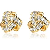 S925 Sterling Silver Stud Earrings gold plated CZ Earrings Love Knot Post Cubic Zirconia Earrings For Women