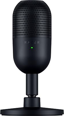 Seiren V3 Mini - Micrófono USB ultracompacto - micrófono de condensador de 14mm (patrón de captación supercardioide, sensor Tap-to-Mute con indicador LED, amortiguador incorporado) Negro
