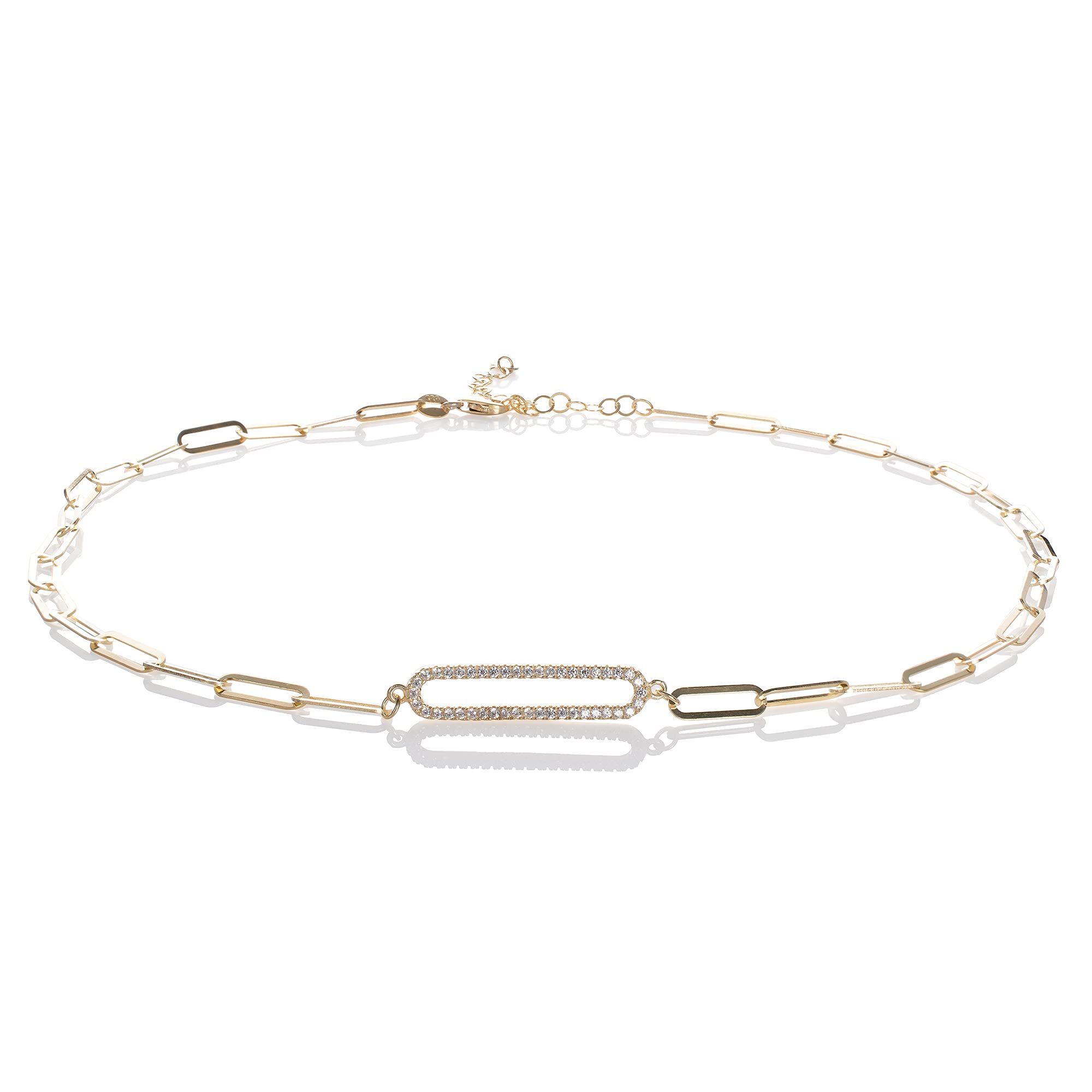 namana Gold Chain Choker Necklaces for Women and Teenage Girls, Elegant Gold Link Necklace for Women set Cubic Zirconia Stones, Gold Jewellery Gifts for Women