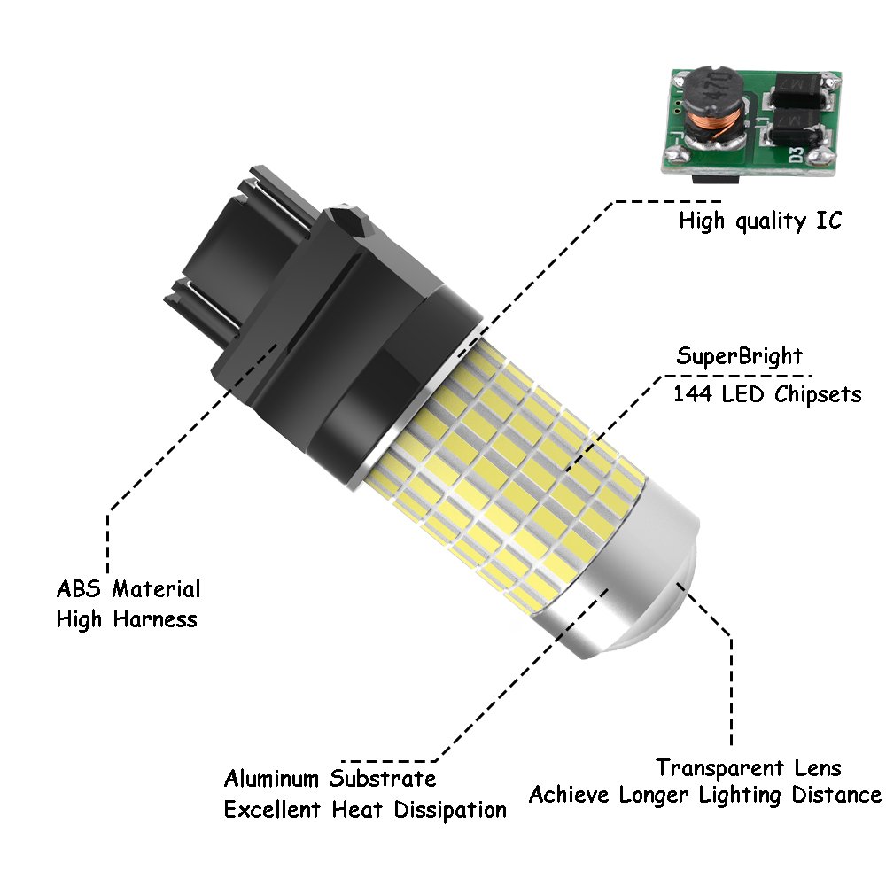 YITAMOTOR 3157 3057 3156 LED Bulb White for Reverse/Backup DRL Light, 12v-24v, 4157 3157a 3047 3457 4110 LED Replacement Bulb for Car Truck, 1400 Lumens, 144-EX Chipsets, 2-Pack