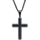 Black Stainless Steel and Carbon Fiber Men's Cross Pendant with Curb Chain Necklace - 24"