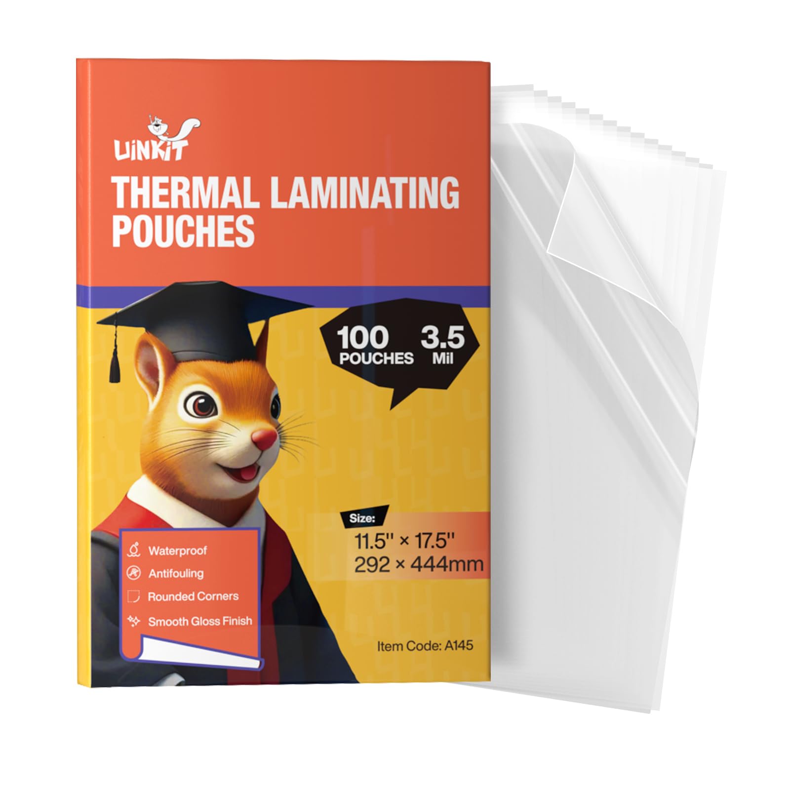 Photo 1 of ***FACTORY SEALED*** 
Uinkit 3.5mil 100Pack Clear Laminating Sheets, Menu Size, 11.5 x 17.5-Inch Laminate Pouches, Protector for Photo Papers, Use in Office School Supplies, Rounded Corner
