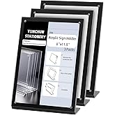 YUNCHUN 3 Packs Acrylic Sign Holder 8 x 11.5 Standing, L-Shape Magnetic 8 x 11 Menu Holder, Display Stand of Slant Back & Acrylic Frame for Store, Wedding, Restaurant, Hotel, Office Use Black