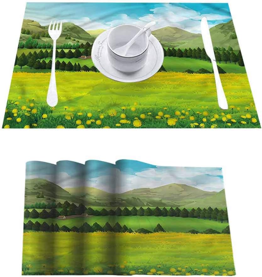 L'sWOW Non Slip Wipeable Placemats Place Mats, Landscape Cartoon Spring