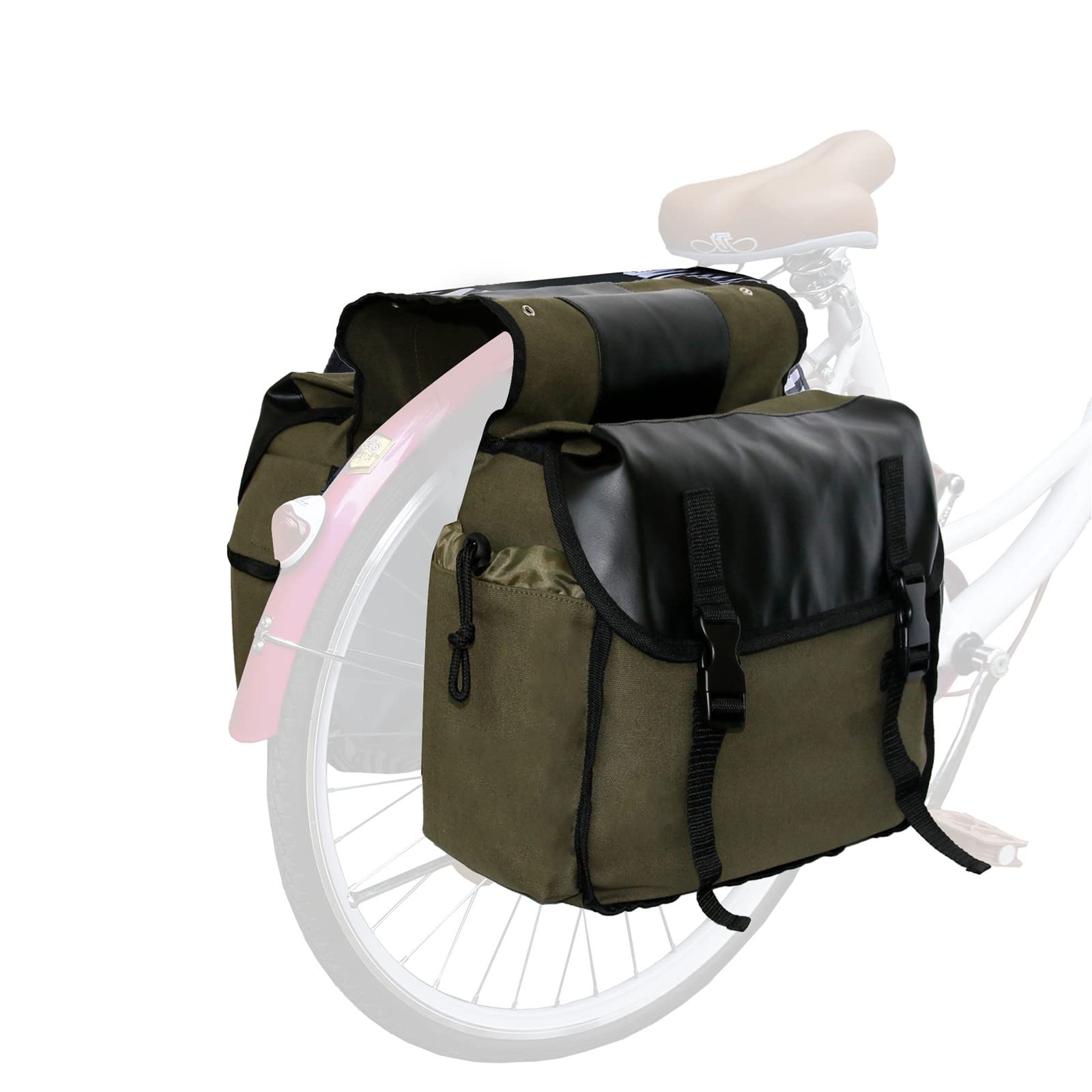 3DTengkit Bike Panniers Bag,Canvas Bicycle Double Saddle Bag Bike Rear Seat Bag,for Bicycle Commuting(Army Green)