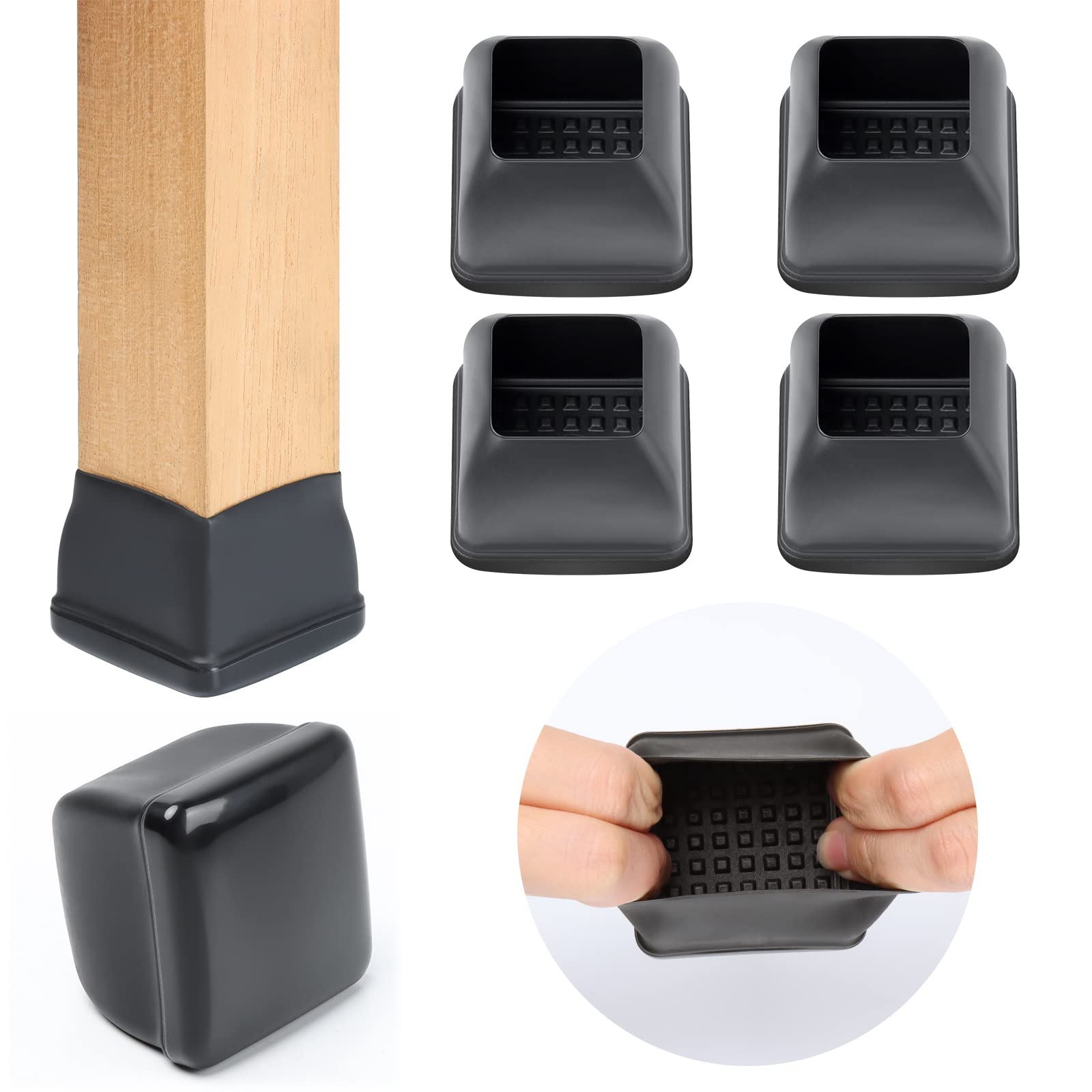 Ezprotekt 2 inch Square-black Furniture Cups Chair Leg Caps, Chair Leg Covers Smooth Moving Chair Feet Protectors