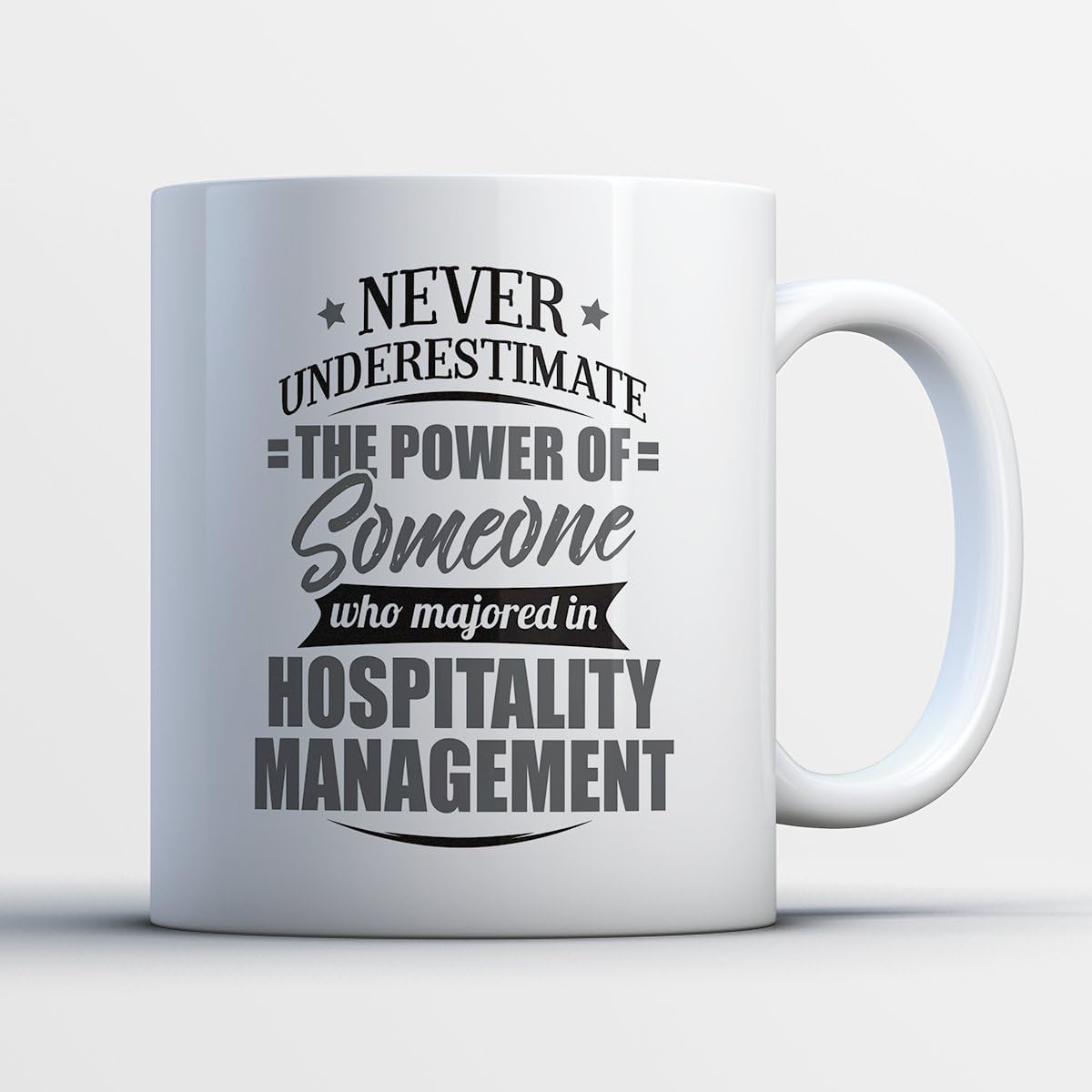 Hospitality Management Coffee Mug - Never Underestimate Hospitality Management - Funny 11 oz White Ceramic Tea Cup - Cute Hospitality Management Major Gifts with Hospitality Management Sayings