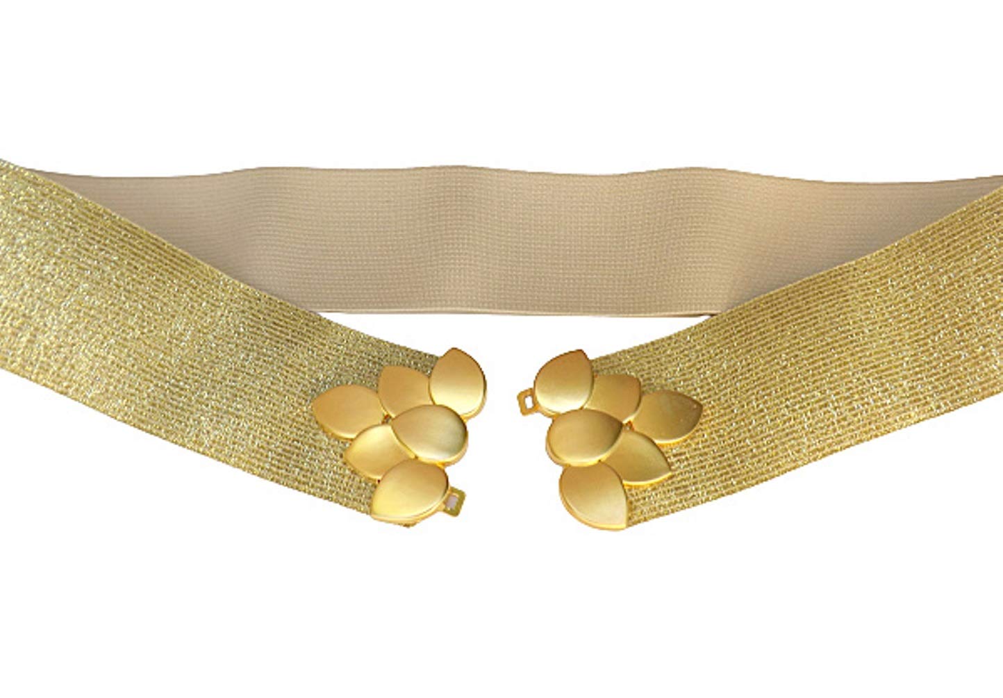 Womens Wide Gold Glitter Elastic Leaf Waist Belt, Sizes XS