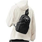 SEAFEW Black Sling Crossbody Bag for Men Women, Tactical Backpack Shoulder Daypack Mini Anti-Theft Cross Body Motorcycle Chest Bags, Small One Strap Fanny Back Pack for Casual Travel Hiking Sport Gym