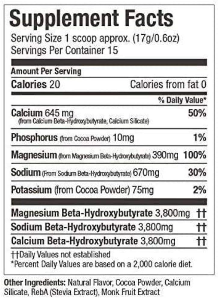 Exogenous Ketones Powder, BHB Beta-Hydroxybutyrate Salts Supplement, Best Fuel for Energy Boost, Mental Performance, Mix in Shakes, Milk, Smoothie Drinks for Ketosis – New Chocolate, 9.0 oz (255 grs): Health & Personal Care