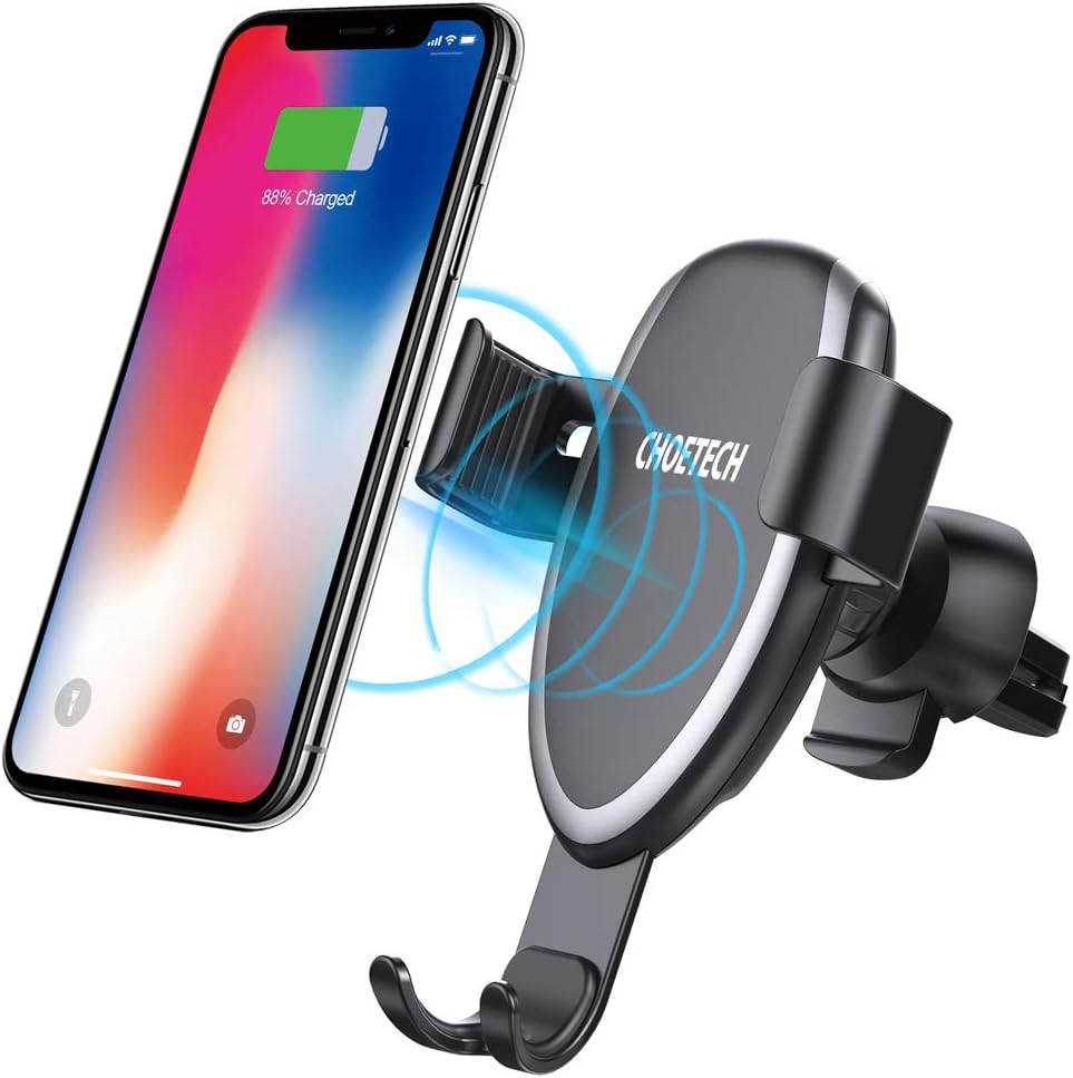 CHOETECH Wireless Car Charger, Gravity Air Vent Phone Holder Fast Wireless Charging Car Mount Compatible with iPhone 11/11 Pro/11 Pro Max/XS Max/XS/XR/X/8/8+, 10W Fast Charge Samsung S10/S9/S9+/S8