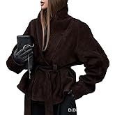 THLAI Womens Suede Jacket Long Sleeve Retro Lace Up Motorcycle Jacket Casual Daily Coat