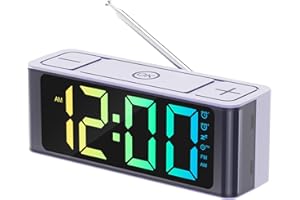 I·CODE Radio Alarm Clock, AM/FM Radio with Auto-on Timer, Dual Alarm, Snooze, Loud Alarm,Large RGB Display with Big Button,Outlet Powered for Bedroom