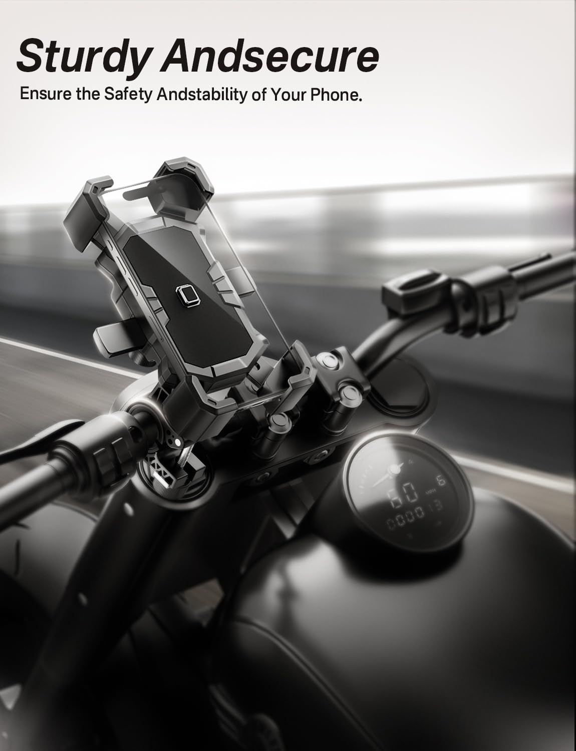 Delobon Bike Phone Holder Handlebar,Motorcycle Phone Mount,ATV Cell Phone Clamp,Scooter Phone Clip for iPhone 15 Pro Max14 13 12plus, Samsung S24Ultra S23 and More 4.7