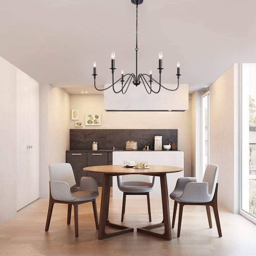 Lampundit 6-Light Iron Chandelier Black Farmhouse Chandelier Classic Candle Ceiling Pendant Light Fixture for Kitchen Island Dining Room Living Room Foyer Barn: Home Improvement