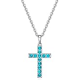 Birthstone Cross Necklace for Women,First Communion Gifts Easter Baptism Cross Jewelry Pendant Gifts