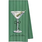 OVAcational Green Striped Coquette Martini Kitchen Towels, Gifts for Martini Lovers Decorative Hand Towels, Cocktail Gifts for Women Dish Tea Towels for Kitchen Bar Pub, 16x24 Inch2
