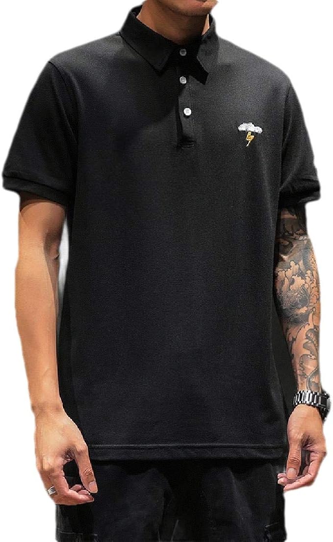 AngelSpace Men Baggy Short-Sleeve T-Shirt Quick Dry Polo Shirt with Applique: Amazon.co.uk: Clothing