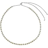 TRENDOLLA 14K White Gold Plated Citrine Tennis Choker Necklace - Adjustable 15-18 Inch Chain, Yellow Gemstone Jewelry for Women, Gift Ready
