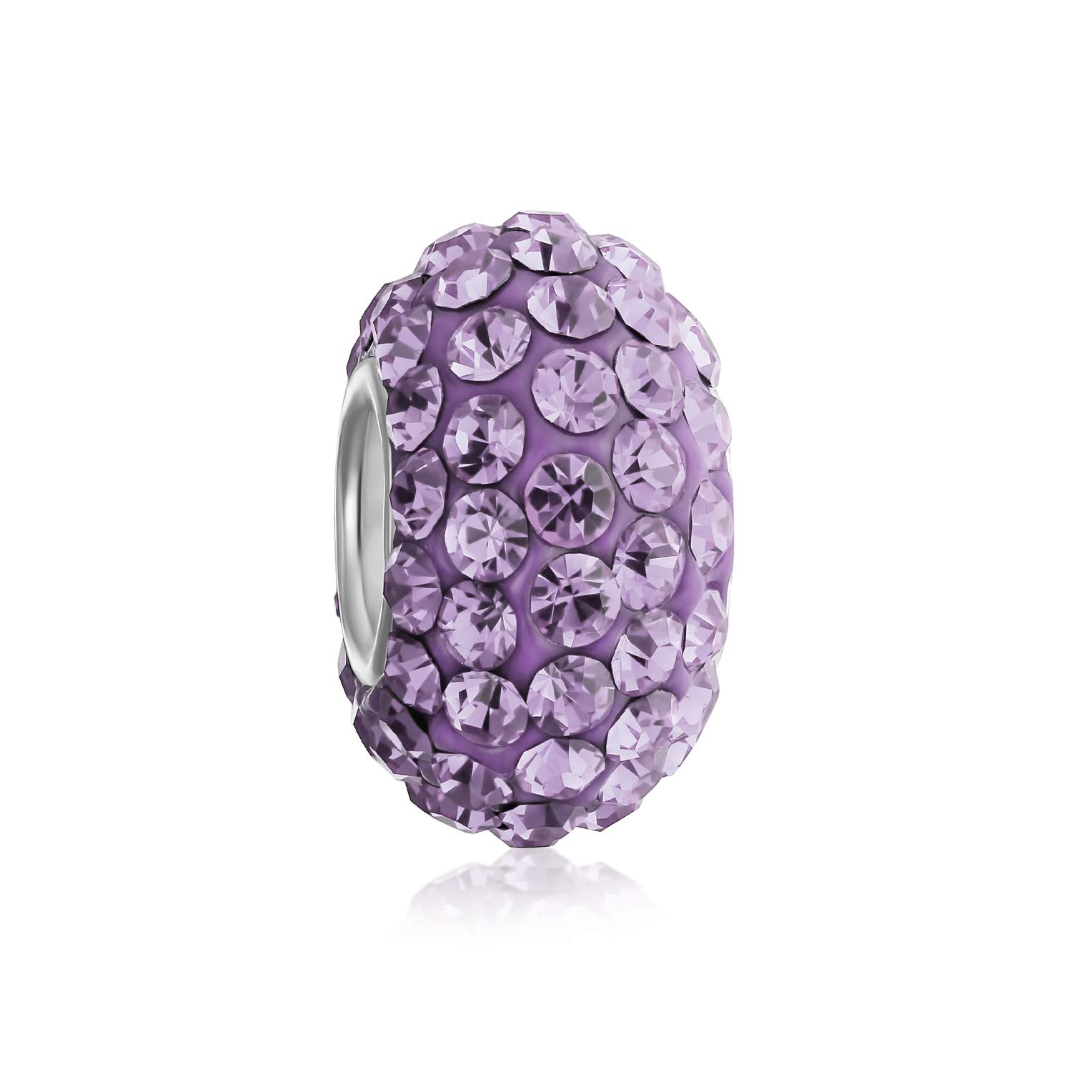 Bling Jewelry Solid Lavender Purple Crystal Spacer Bead Core .925 Sterling Silver Fits European Charm Bracelet For Women For Teen