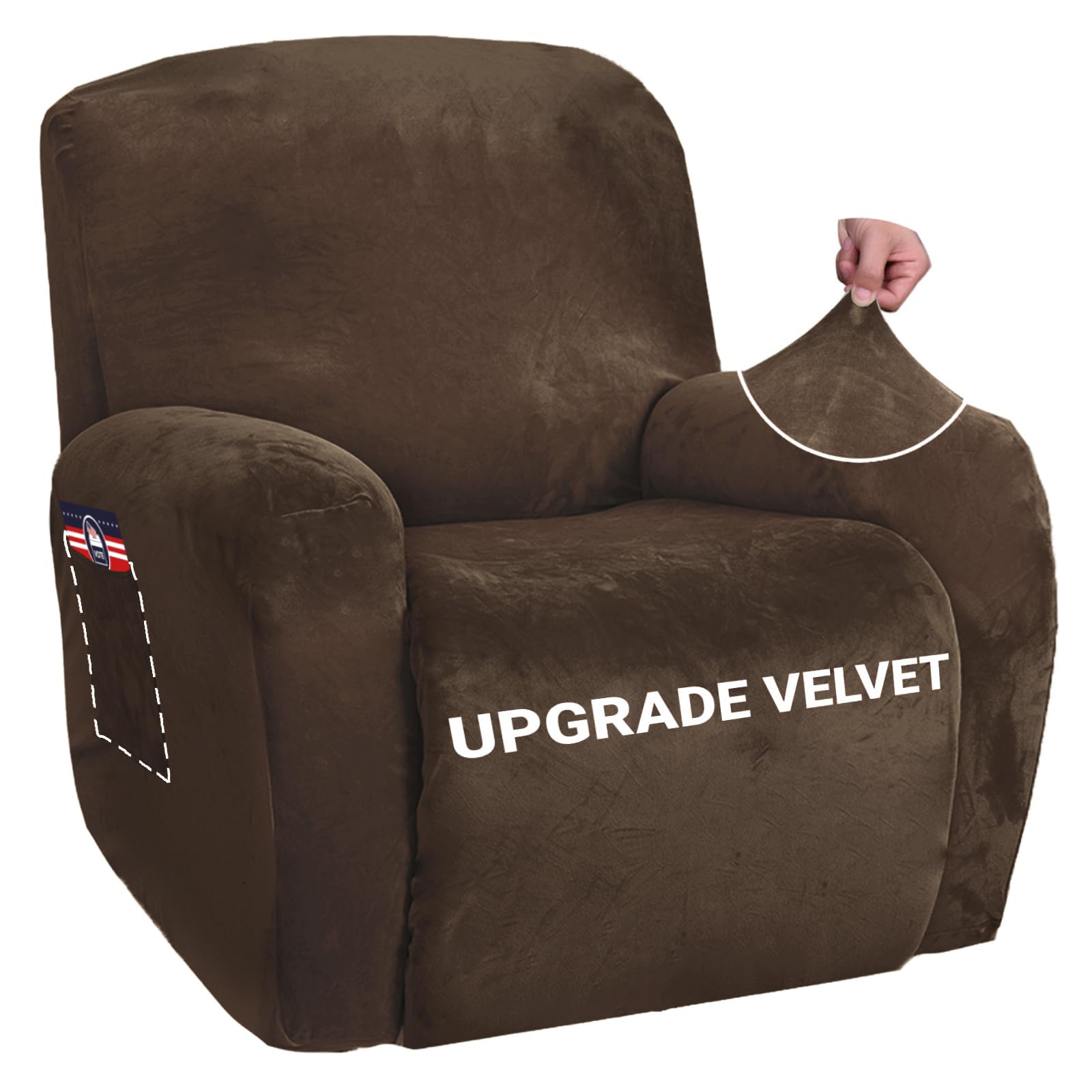 Photo 1 of (missing pieces) ZNSAYOTX Stretch Velvet Recliner Cover 4-Pieces, Thick Soft Recliner Chair Slipcover with Pocket