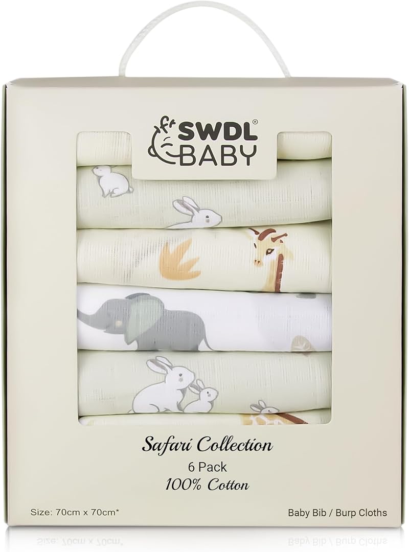 SWDL Baby Large Muslin Cloths 100% Cotton Squares 70x70 cm Pack of 6