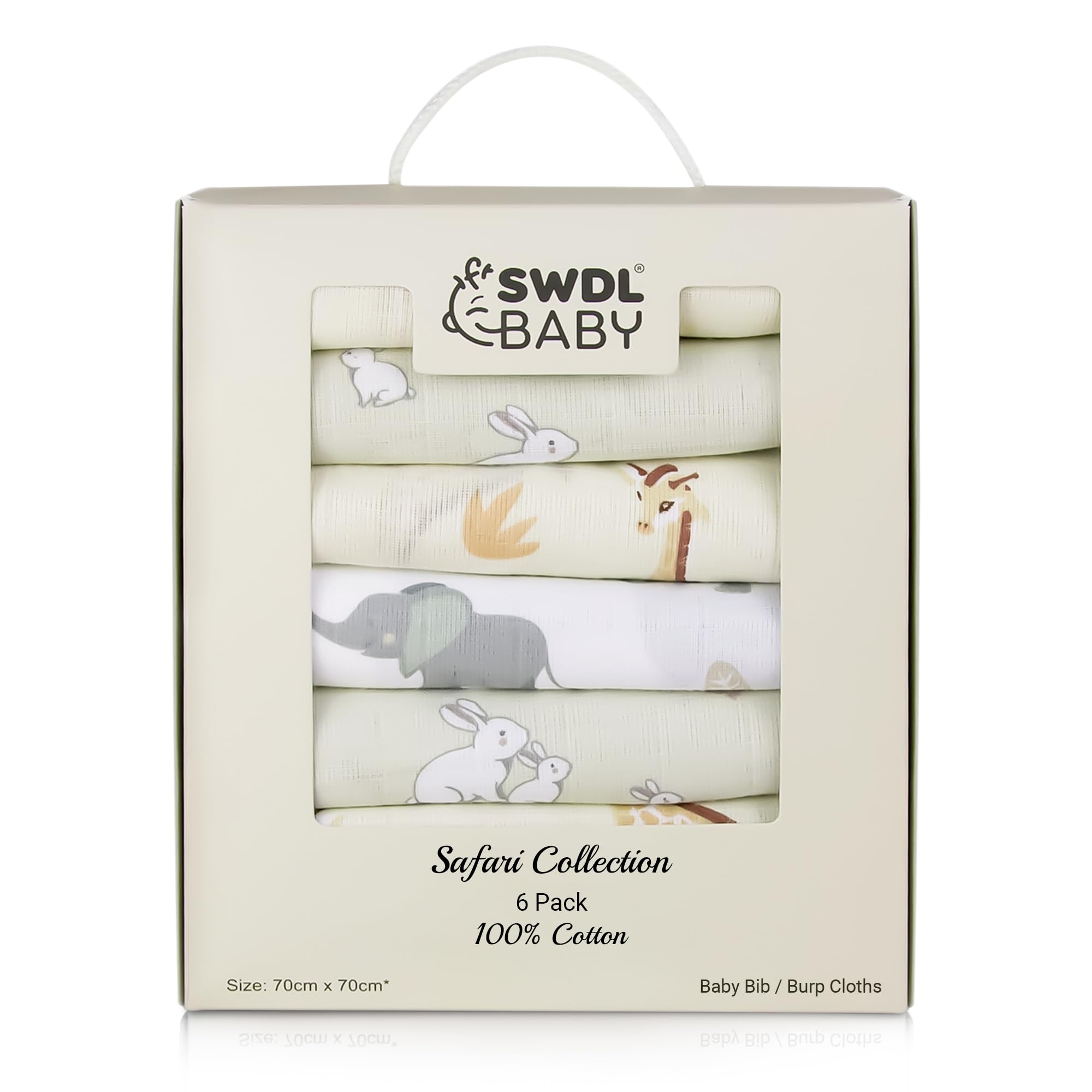 Large Baby Muslin Cloths - 100% Cotton Muslin Squares (Pack of 6, 70 x 70 cm) | Soft, Absorbent & Breathable | Perfect as Baby Bibs & Burp Cloths | Safari Collection