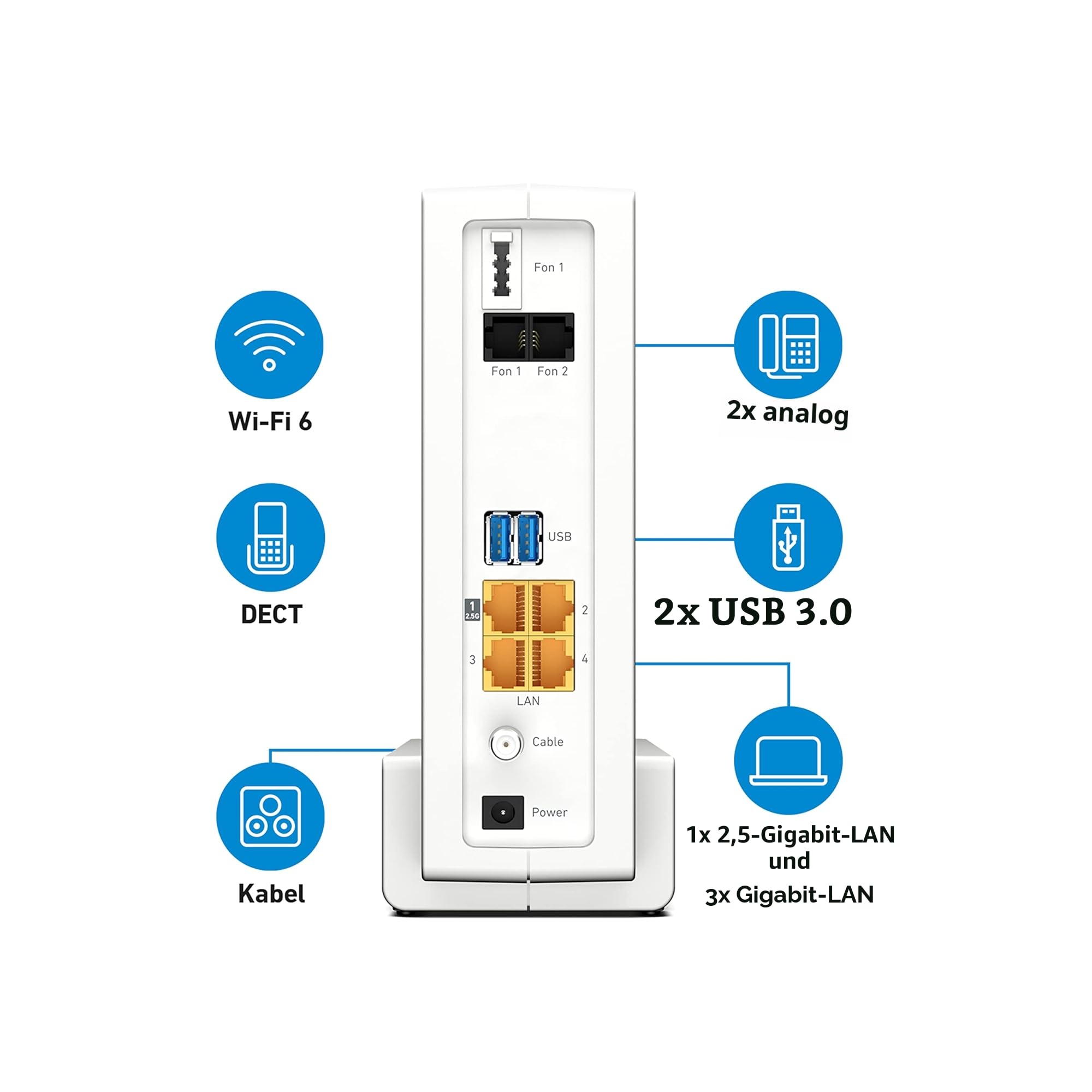 FRITZ!Box 6690 Cable | Router für einen Kabelanschluss (DOCSIS 3.1-Kabel-Modem, 4x4 Wi-Fi 6 (WLAN AX) mit 4.800 MBit/s (5 GHz) + 1.200 MBit/s (2,4 GHz), 1x 2,5-Gigabit-LAN-Anschluss, USB 3.0, DECT) 4